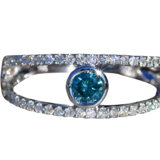 The Glencoe:  Ladies 14K Blue and White Diamond Cocktail Ring