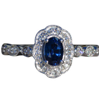 SOLD - The Abbeville:  Ladies White Gold Sapphire and Diamond Halo Engagement Ring
