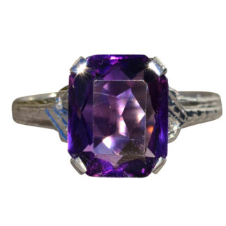 The Sterrett:  Ladies Antique Platinum Engagement Ring set with Amethyst