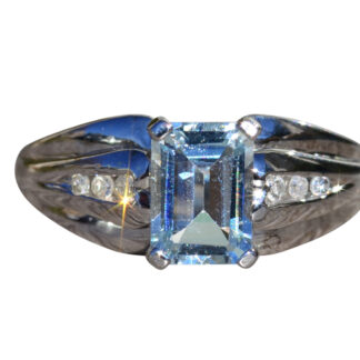 The Elmore:  Ladies White Gold Aquamarine and Diamond Cocktail Ring