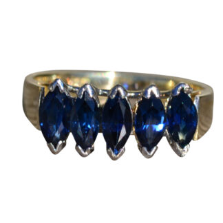 The Marbury:  Vintage Ladies 14K Gold Ring set with Marquise Sapphires