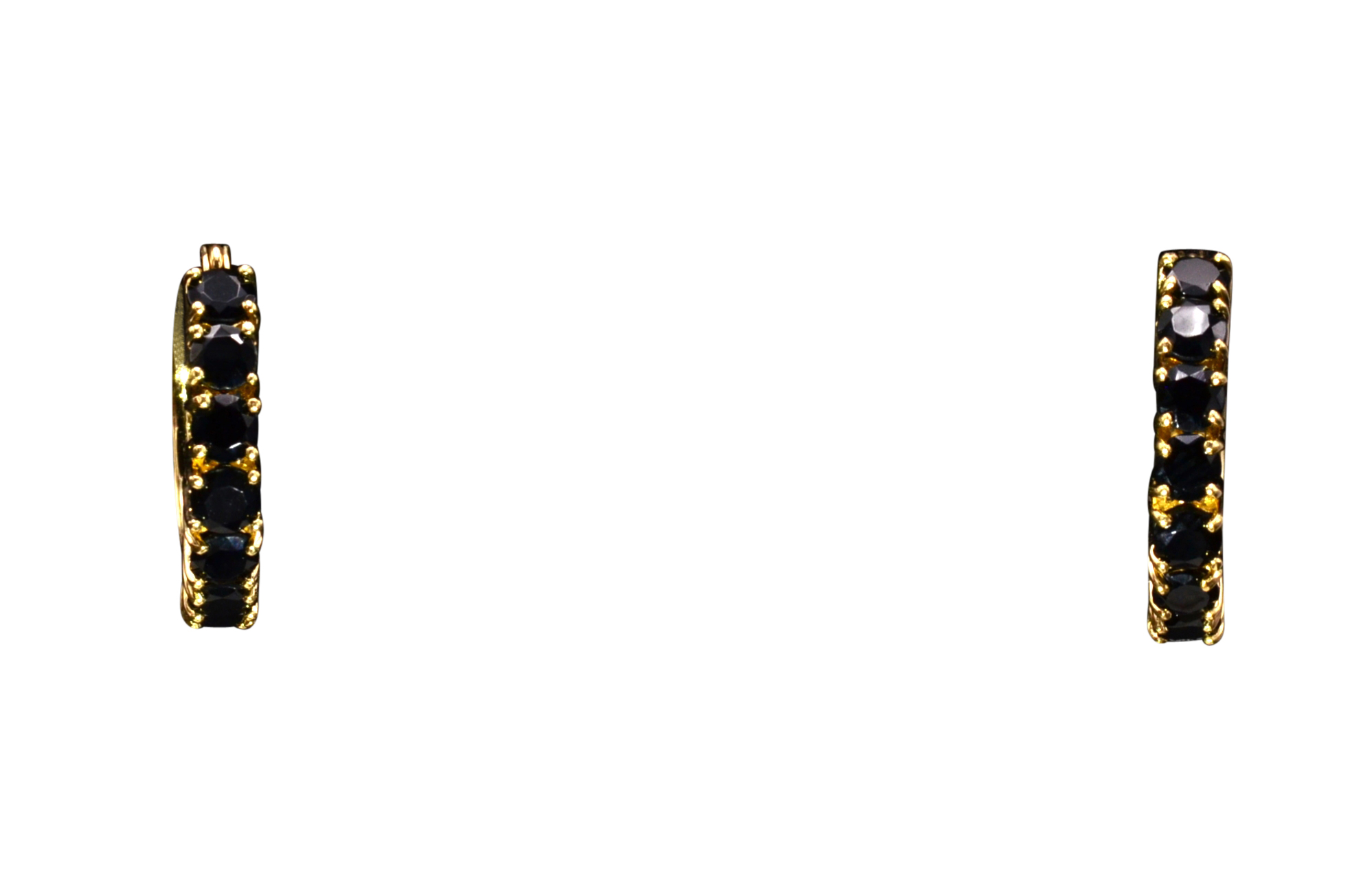 SOLD - The Des Allemands: Ladies Mexican Made 14K Yellow Gold Black Onyx Hoop Earrings
