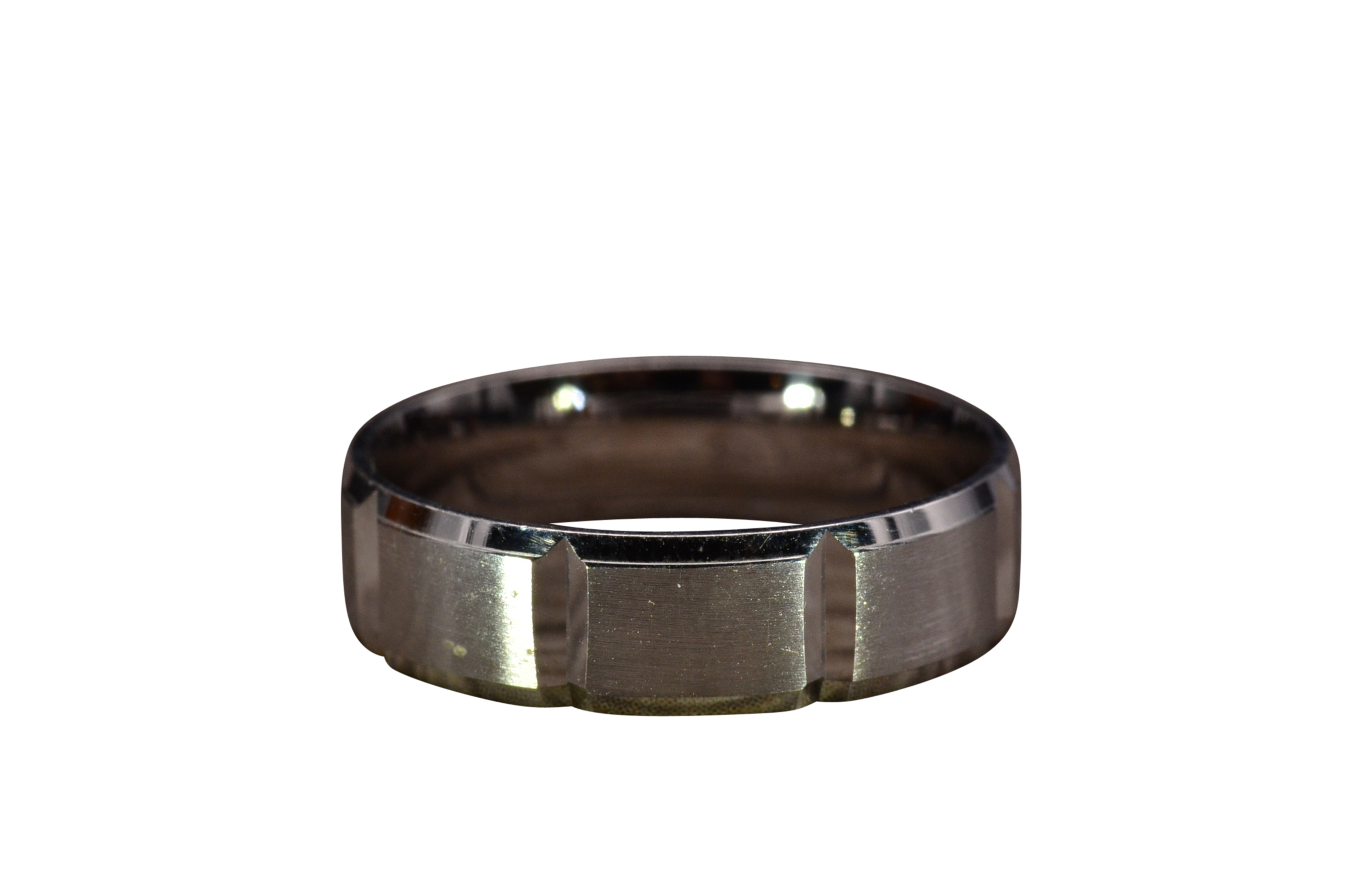SOLD - The Sterlington: Men's White Gold Beveled Wedding Band