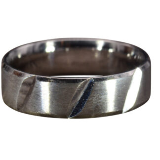 The Van Nuys:  Faceted and Brushed Wedding Band in White Gold
