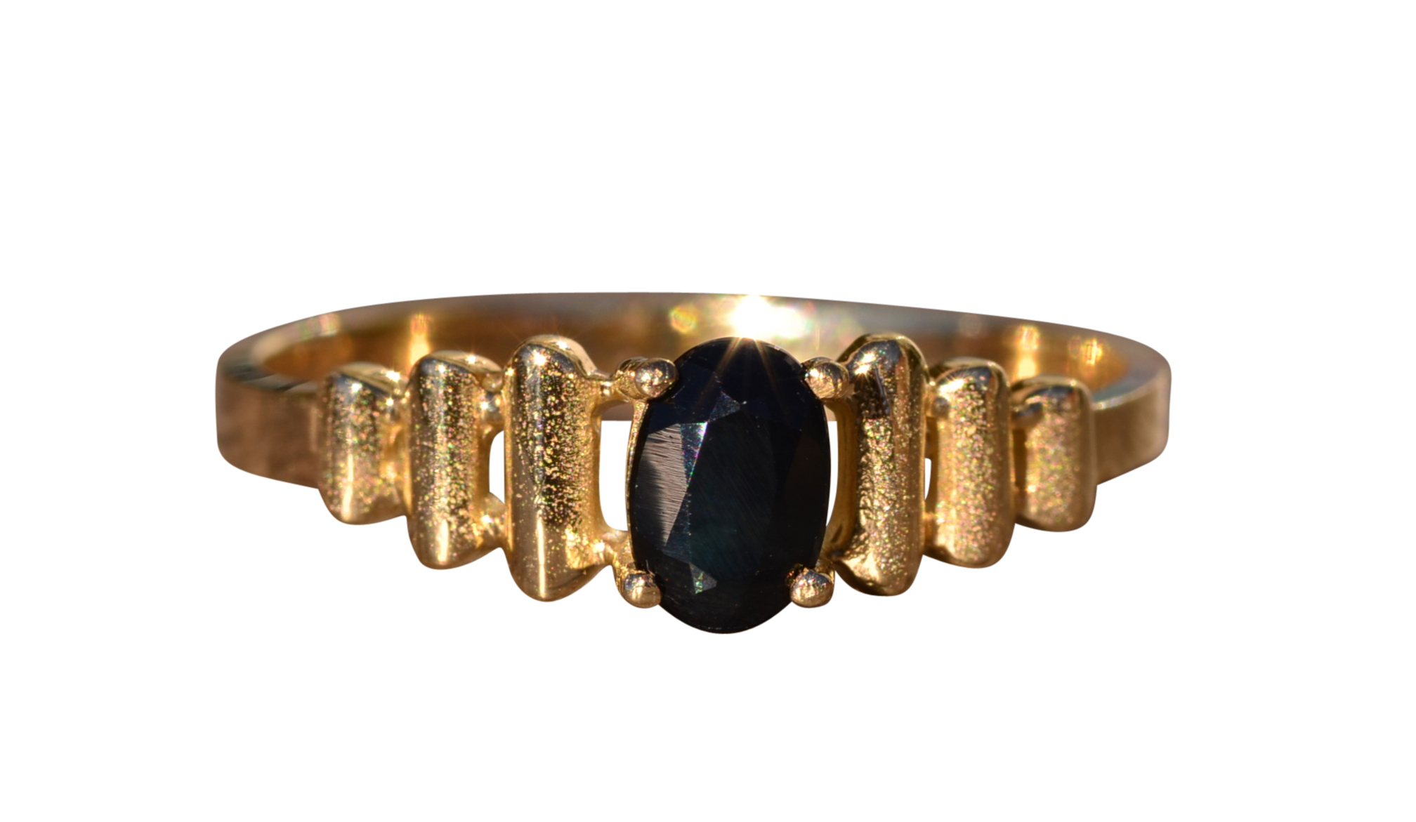 SOLD - The Katherine: Vintage Mid Century Modern Black Sapphire Ring in Yellow Gold