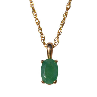 SOLD - The Bowen:  Oval Brilliant Cut Emerald Solitaire Necklace in Yellow Gold