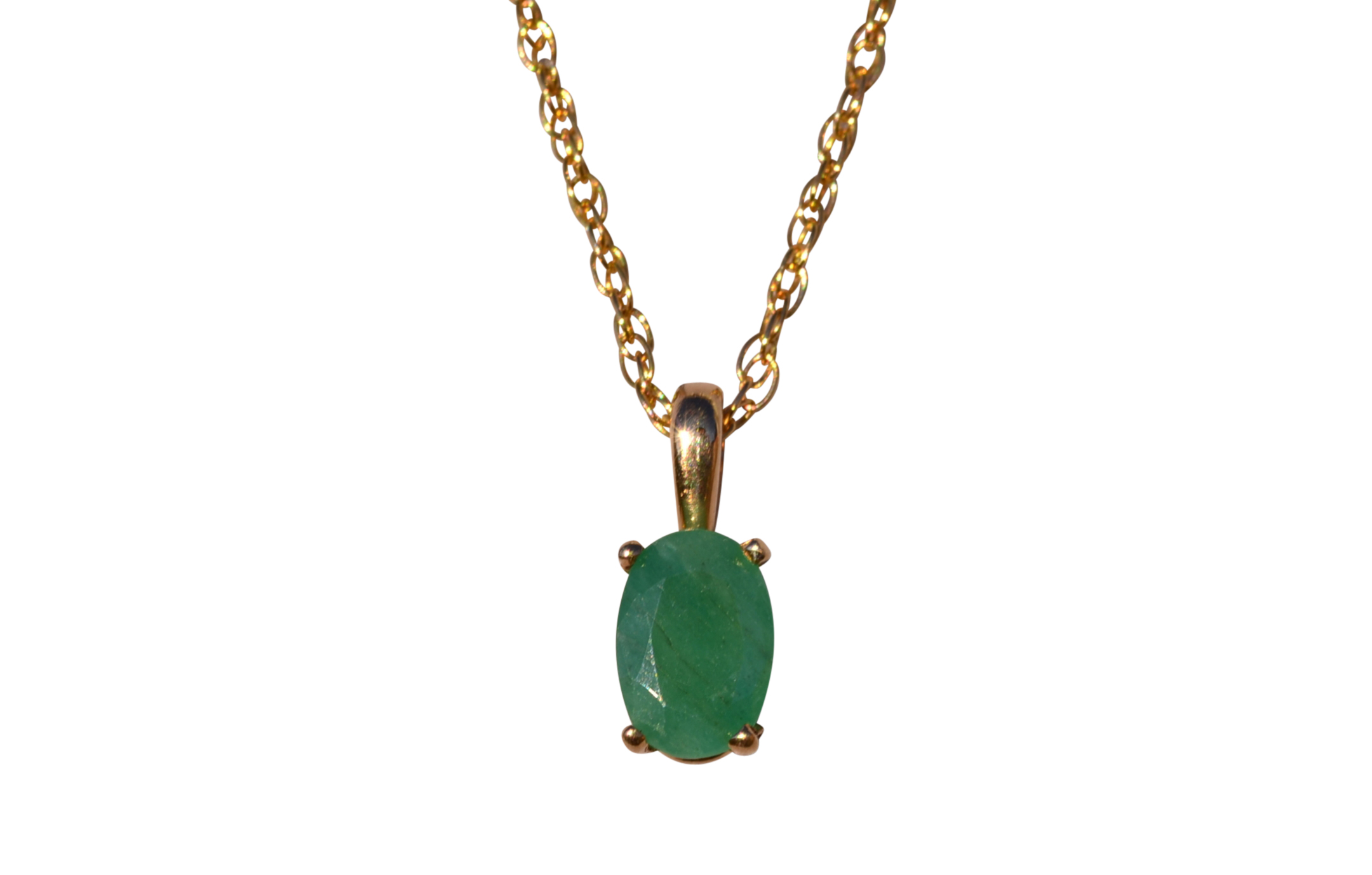 SOLD - The Bowen: Oval Brilliant Cut Emerald Solitaire Necklace in Yellow Gold