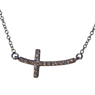 SOLD - The Longreach:  White Gold Sideways Diamond Cross Necklace with Diamonds