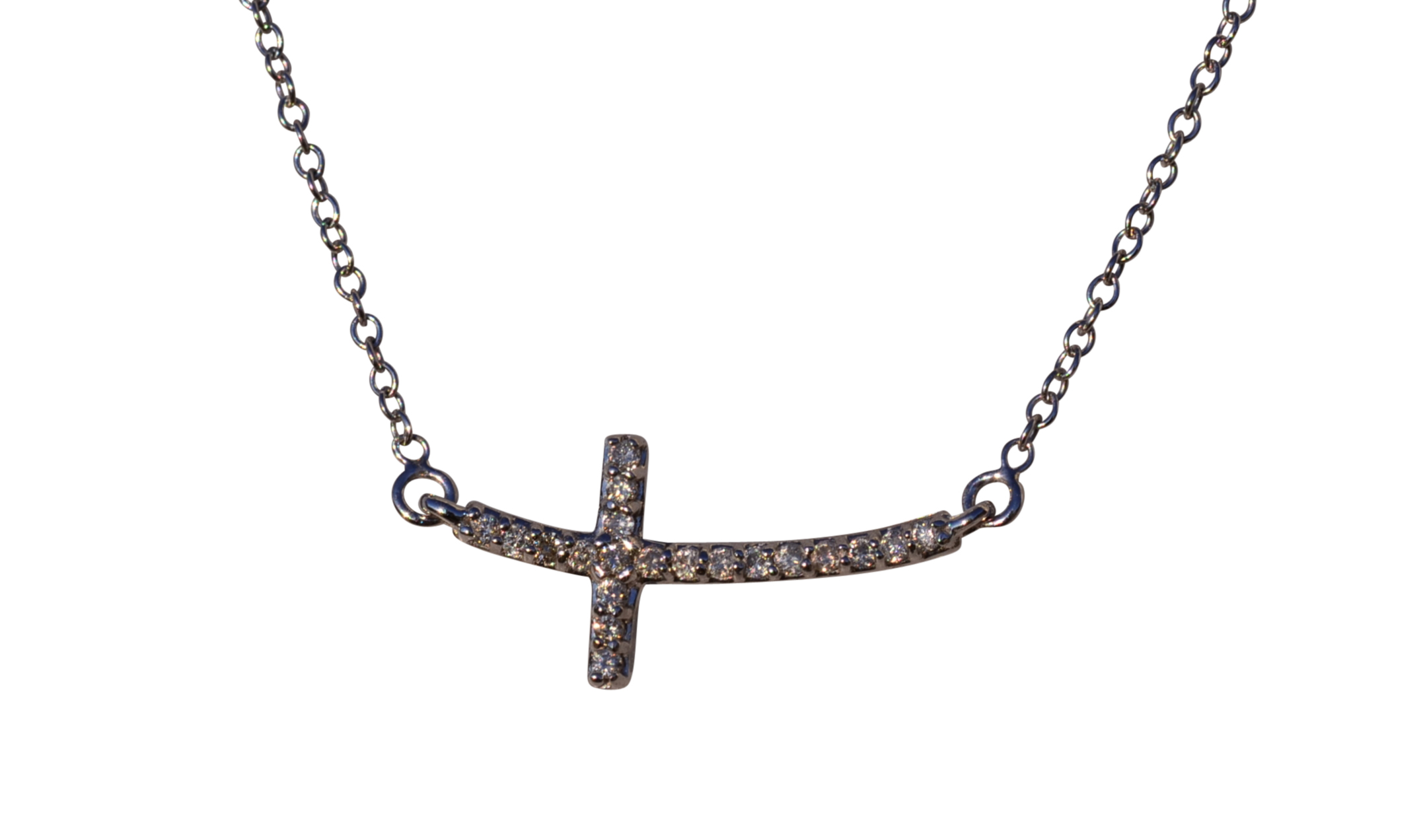 SOLD - The Longreach: White Gold Sideways Diamond Cross Necklace with Diamonds
