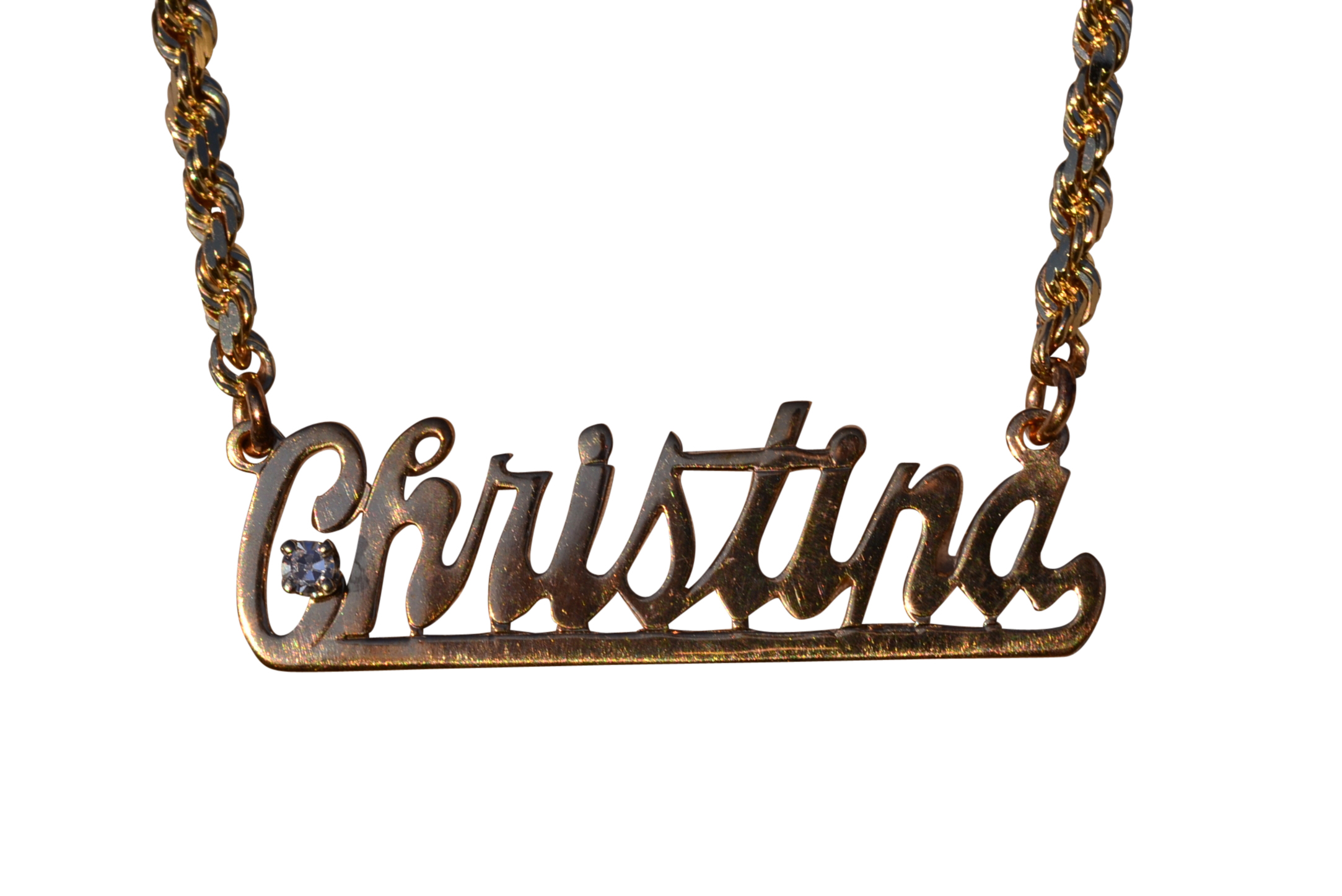 SOLD - The Christina: Ladies Custom Cut Christina Name Necklace with Diamond