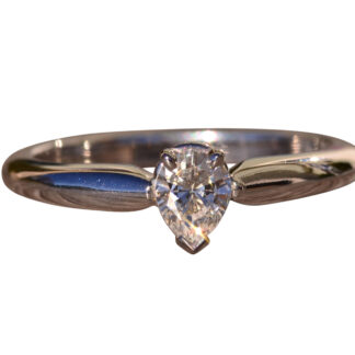 The Marble Bar:  White Gold Pear Shaped Diamond Solitaire Promise Engagement Ring