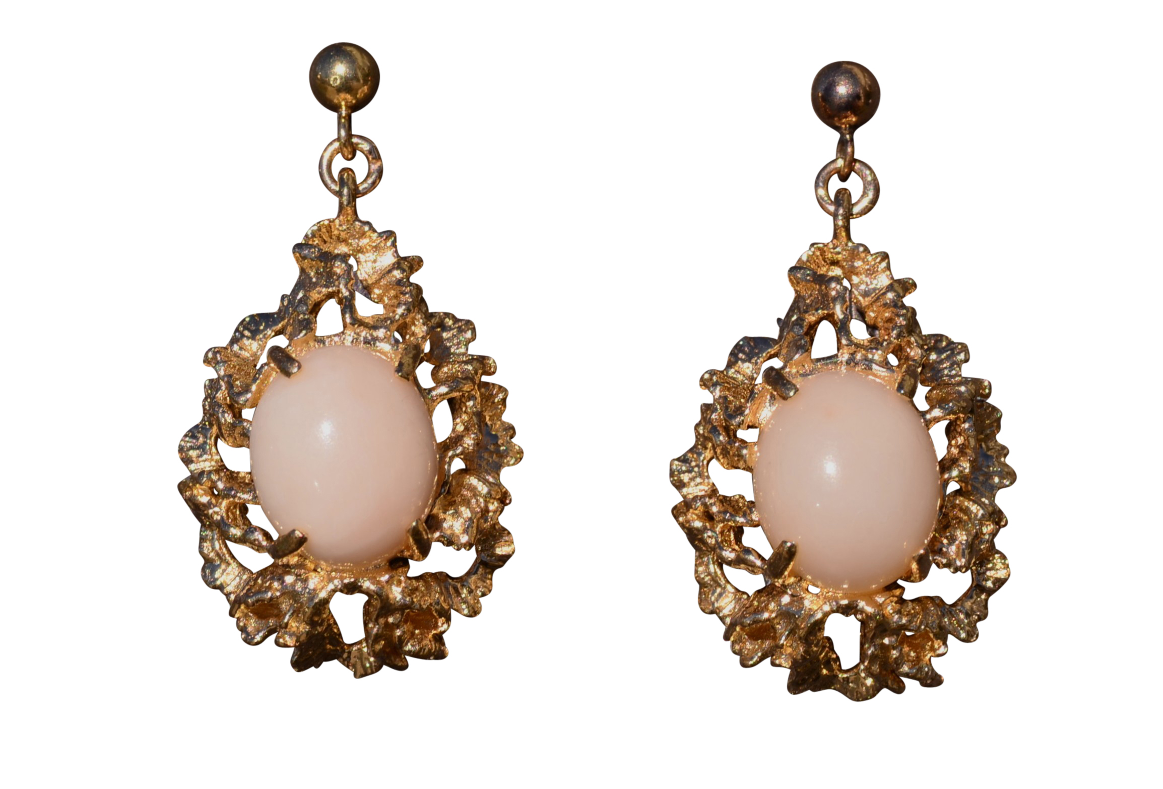 SOLD - The San Marcos: Brutalist Era Angel Skin Coral Dangler Earrings