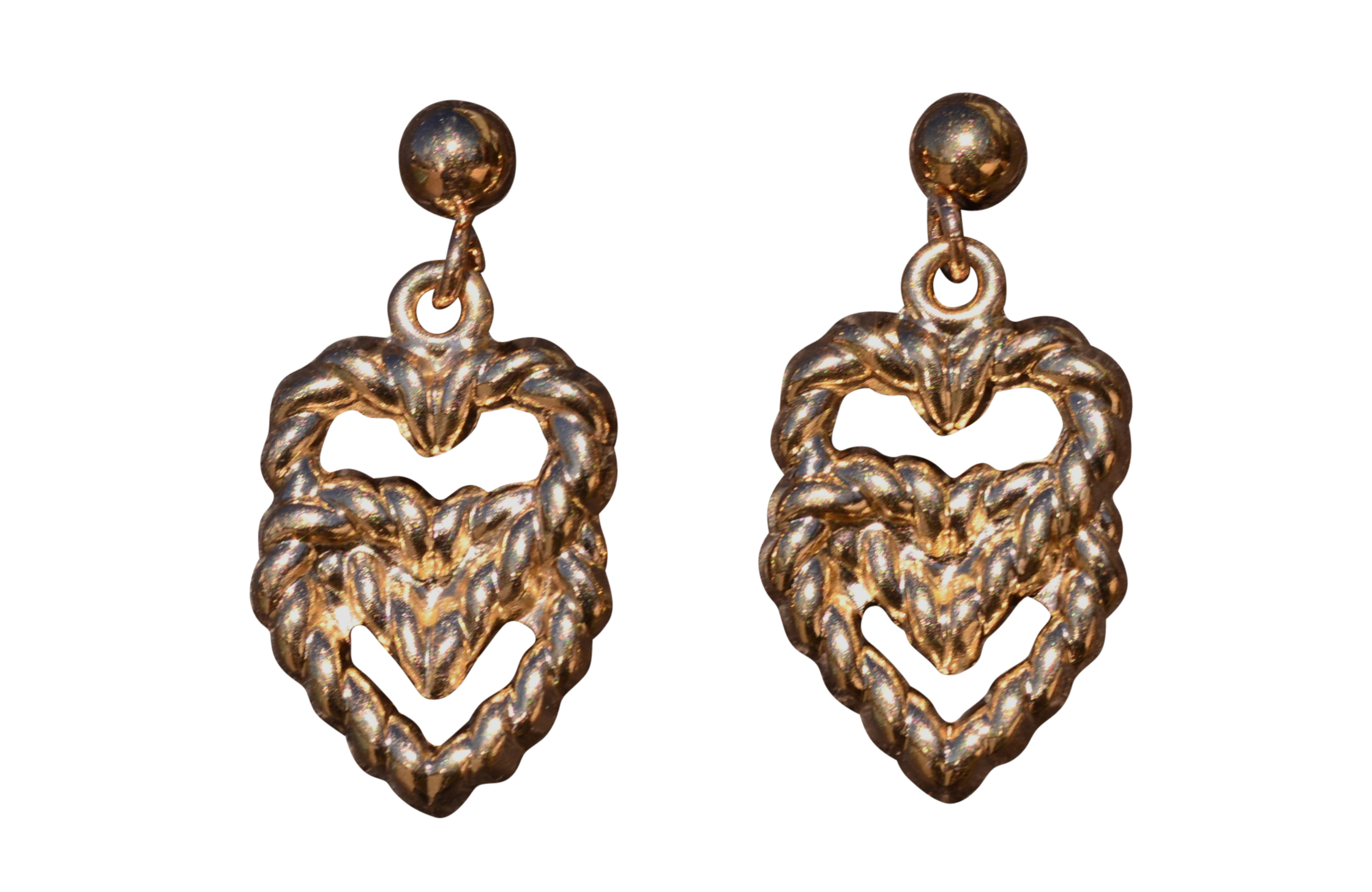 The Hearts: Heart Dangler Earrings in Yellow Gold