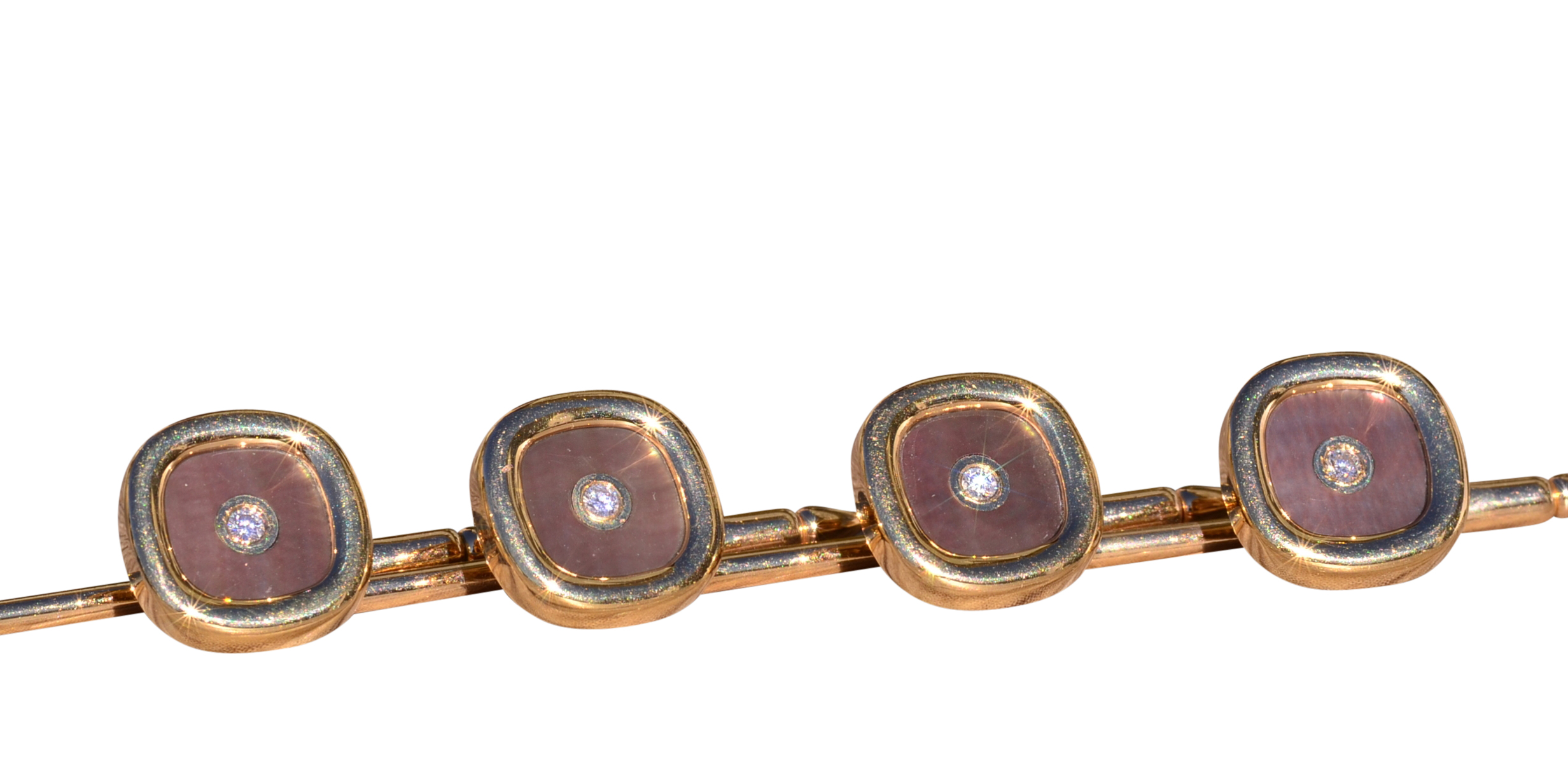 The Camp Swift: Yellow Gold Shirt Studs with Mother of Pearl and Diamonds