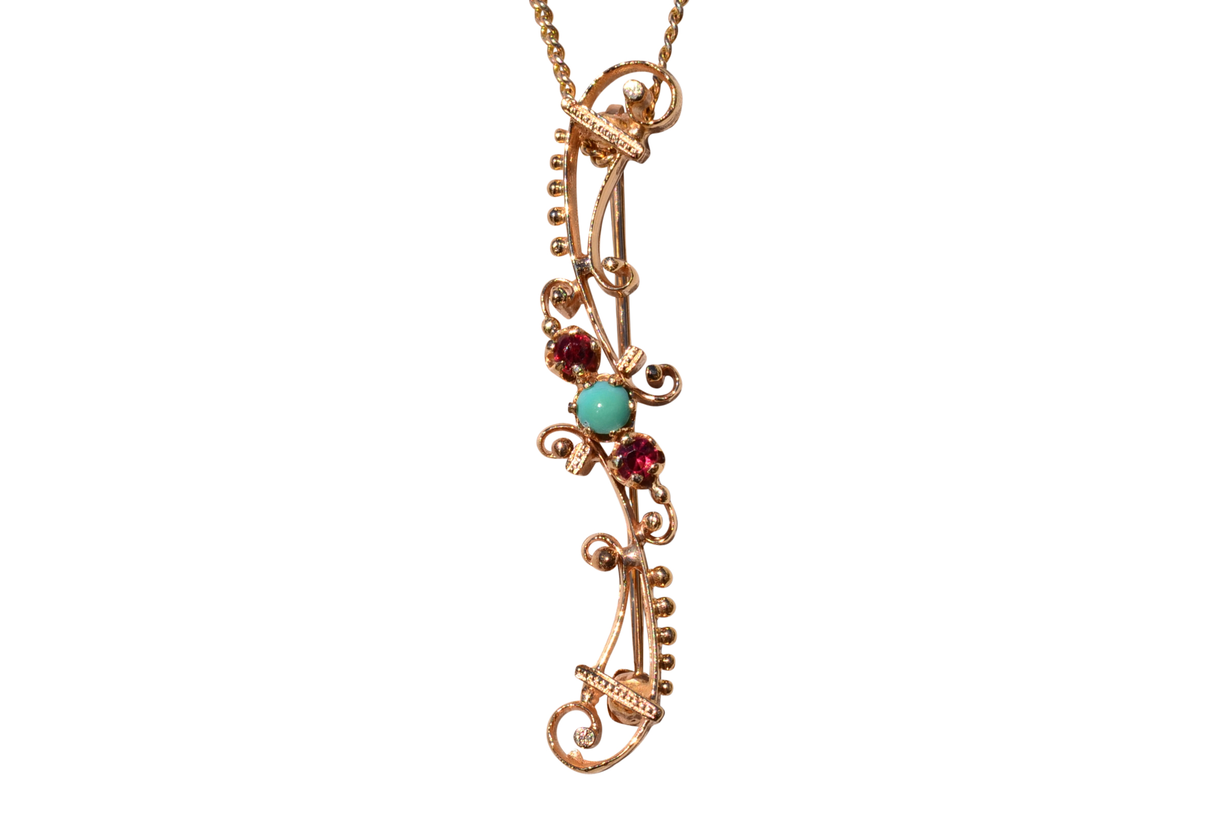 SOLD - The Winchester: Vintage Garnet and Turquoise Pin/Pendant
