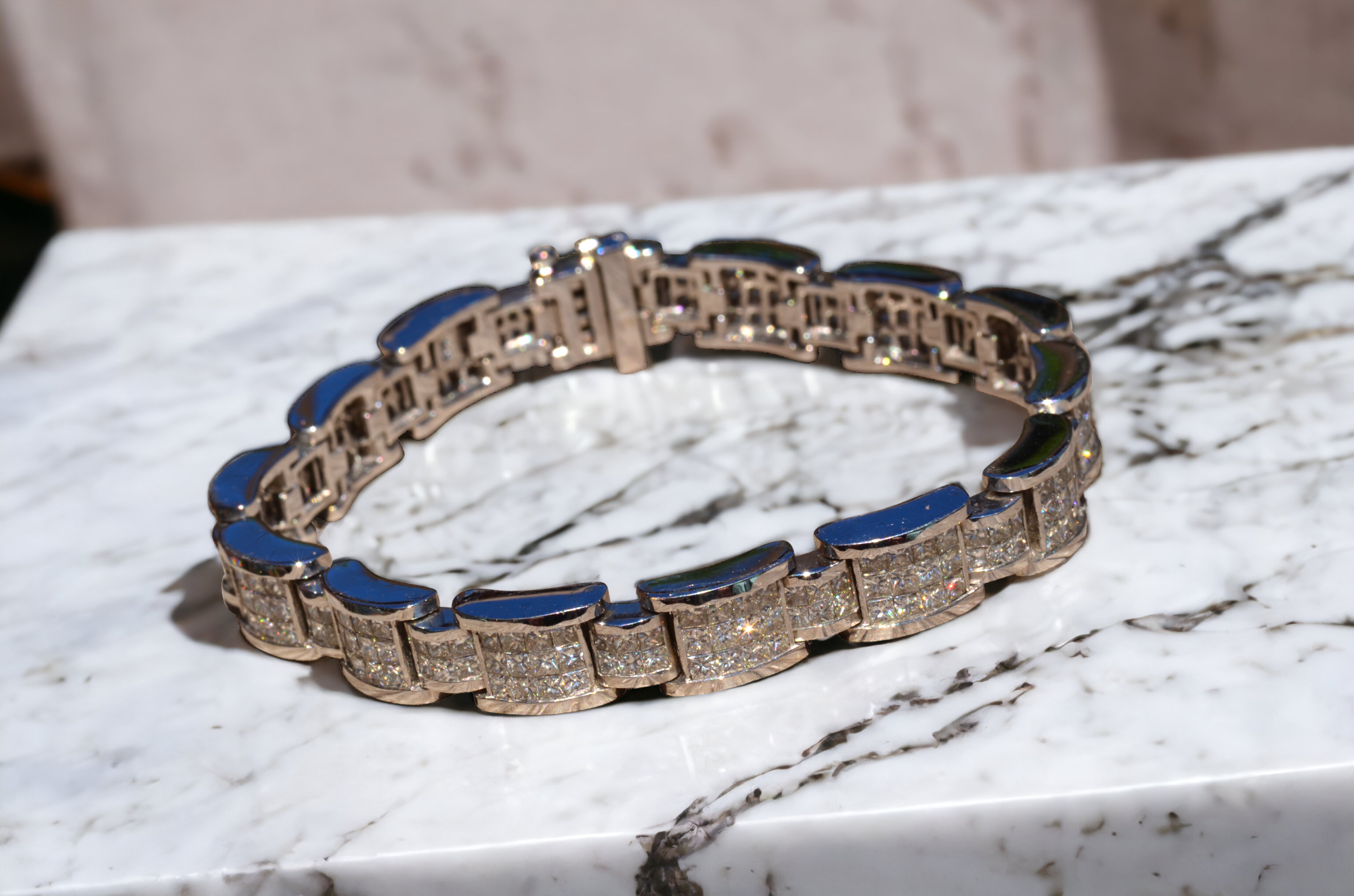 The Charlotte: Gentleman's White Gold and Diamond Bracelet - Image 10