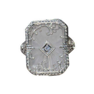 SOLD - The Granard:  Ladies Antique Cocktail Ring in White Gold set with Camphor Glass and Accent Diamond