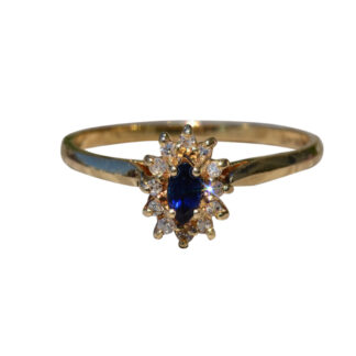 SOLD - The Kiltale:  Ladies Petite Sapphire and Diamond Halo Ring in 14K Gold