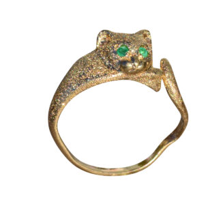 SOLD: The Widmore:  Ladies 14K Adjustable Lion Ring with Emerald Eyes
