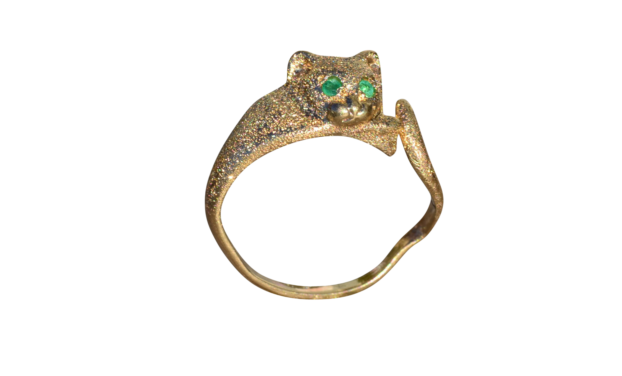 SOLD: The Widmore: Ladies 14K Adjustable Lion Ring with Emerald Eyes
