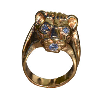 The Ockendon:  Gentlemen's 14K Gold Lion's Head Ring set with Diamonds