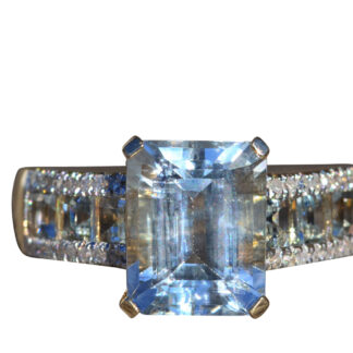 SOLD - The Waddon:  Ladies Yellow Gold Cocktail Ring set with 3.50 CT Aquamarine and Diamonds