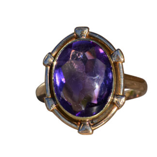 The Queensbury:  Ladies Mid Century Modern Cocktail Ring in 14K Gold set with Amethyst