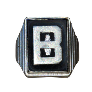 The Motspur:  Gentlemen's Orange Blossom Signed White Gold and Onyx B Ring with Original Engraving