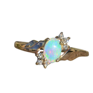 SOLD - The Tufnell:  Ladies 14K Yellow Gold Ring set with Australian Opal and Diamonds