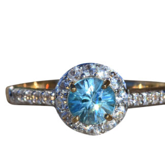 SOLD - The Finchley:  Ladies Yellow Gold Engagement Ring set with Natural Blue and White Zircon