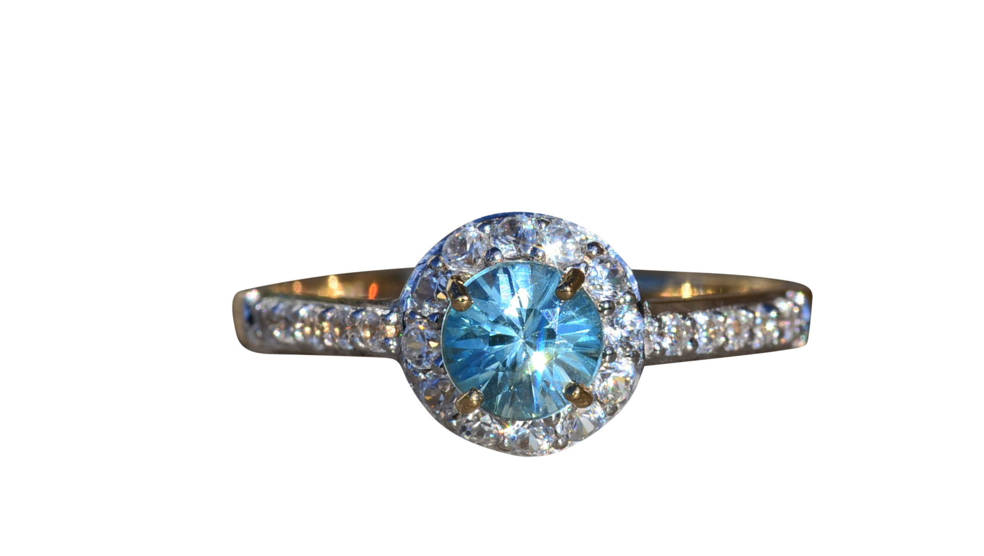 SOLD - The Finchley: Ladies Yellow Gold Engagement Ring set with Natural Blue and White Zircon