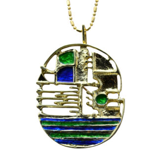 SOLD - The Jeddo:  Signed 14K Yellow Gold Mid Century Pendant with Enamel