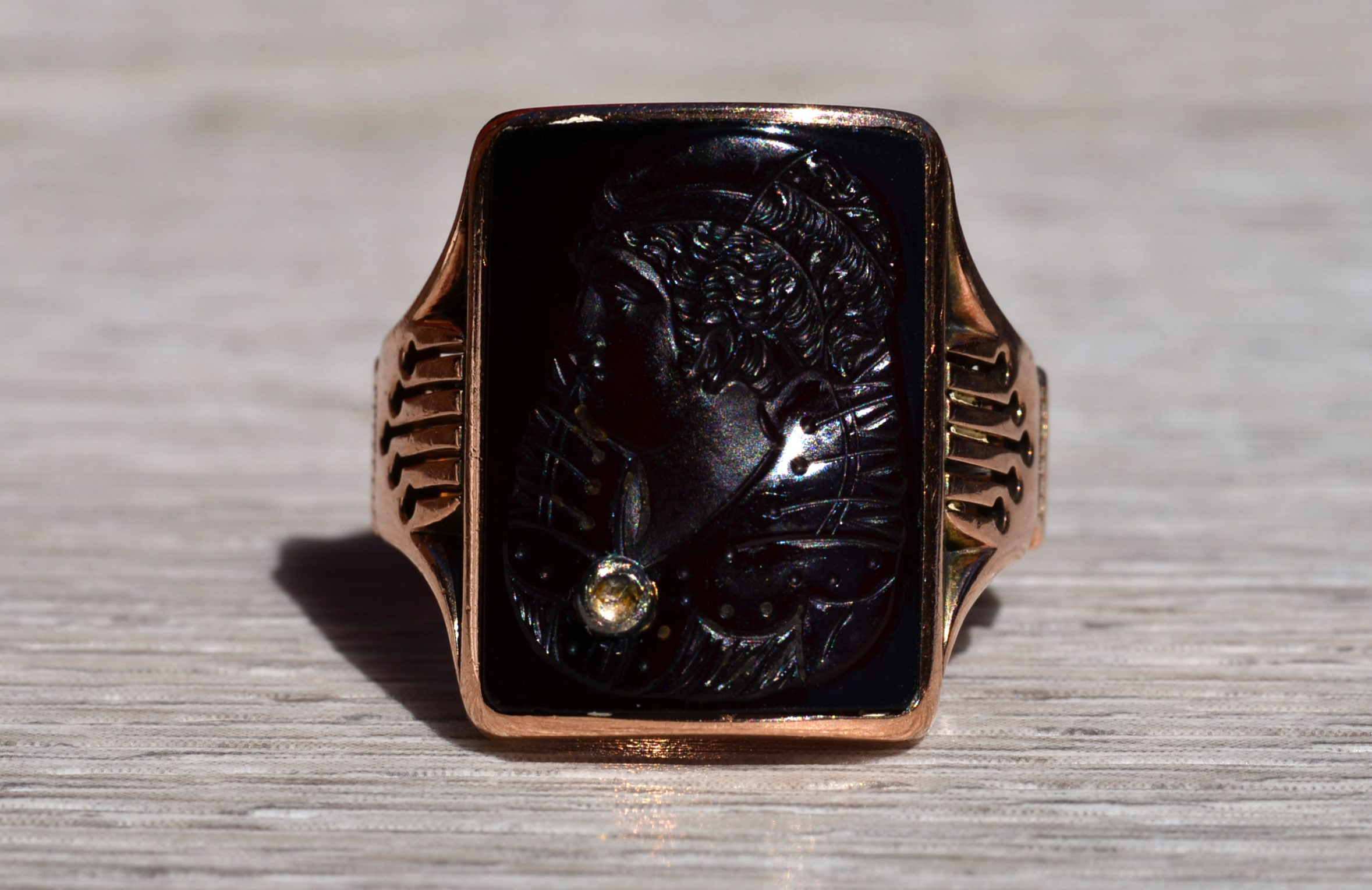 The Metcalf: Men's Antique Rose Gold Carved Carnelian Intaglio Ring - Image 2