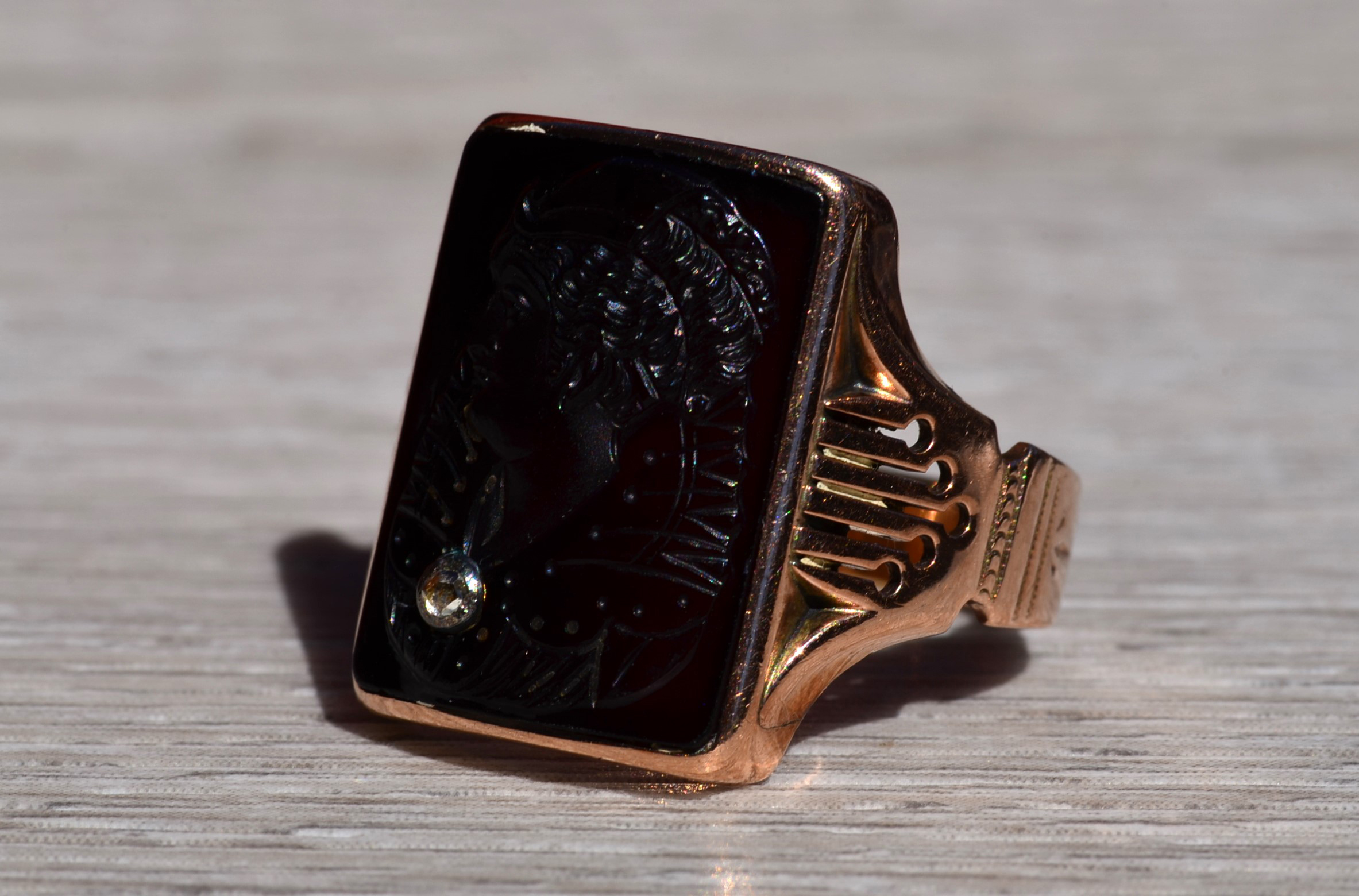 The Metcalf: Men's Antique Rose Gold Carved Carnelian Intaglio Ring - Image 3