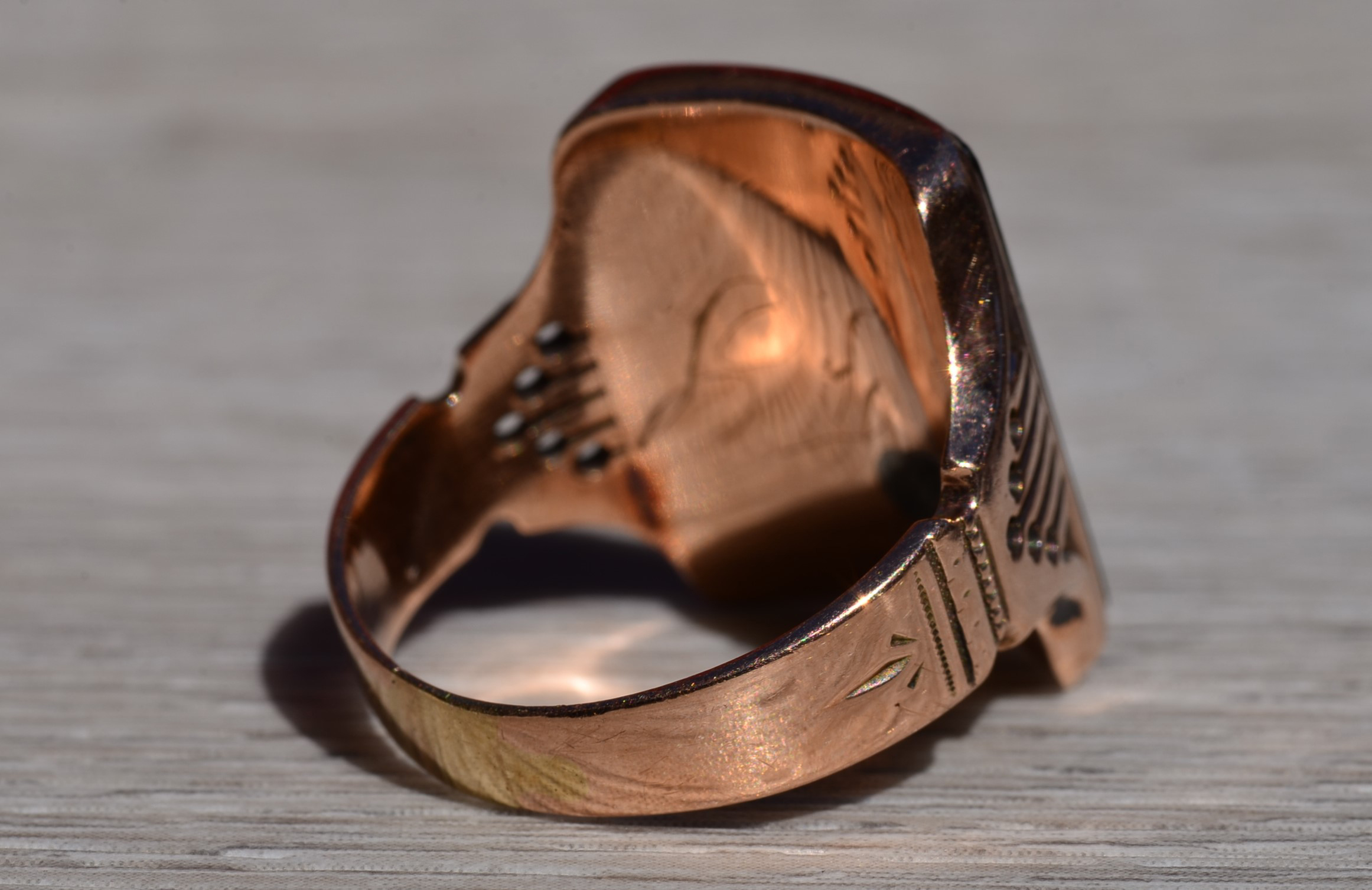 The Metcalf: Men's Antique Rose Gold Carved Carnelian Intaglio Ring - Image 5