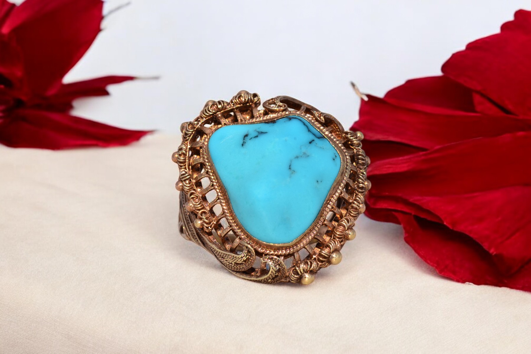 The Desert Treasure: Turquoise Statement Ring in Yellow Gold - Image 11