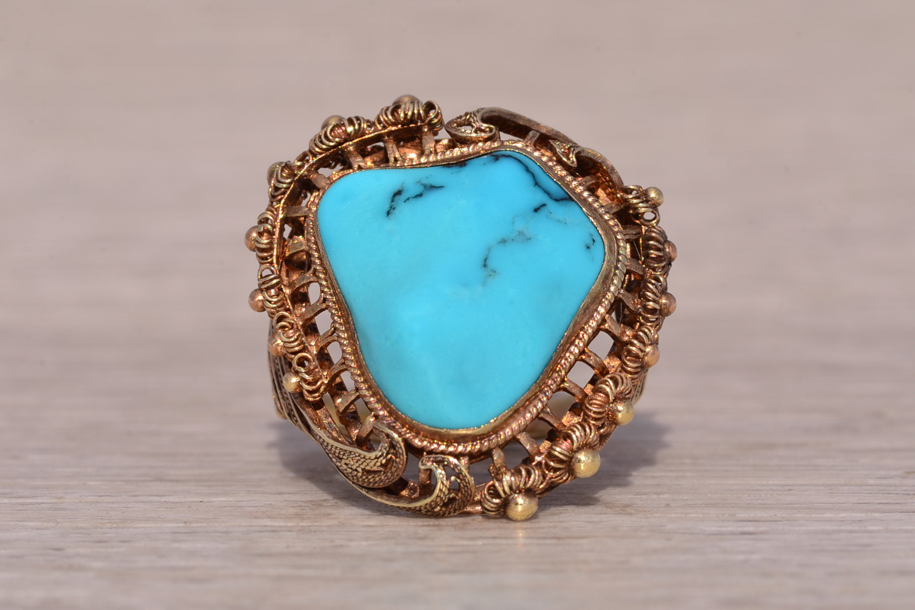 The Desert Treasure: Turquoise Statement Ring in Yellow Gold - Image 7