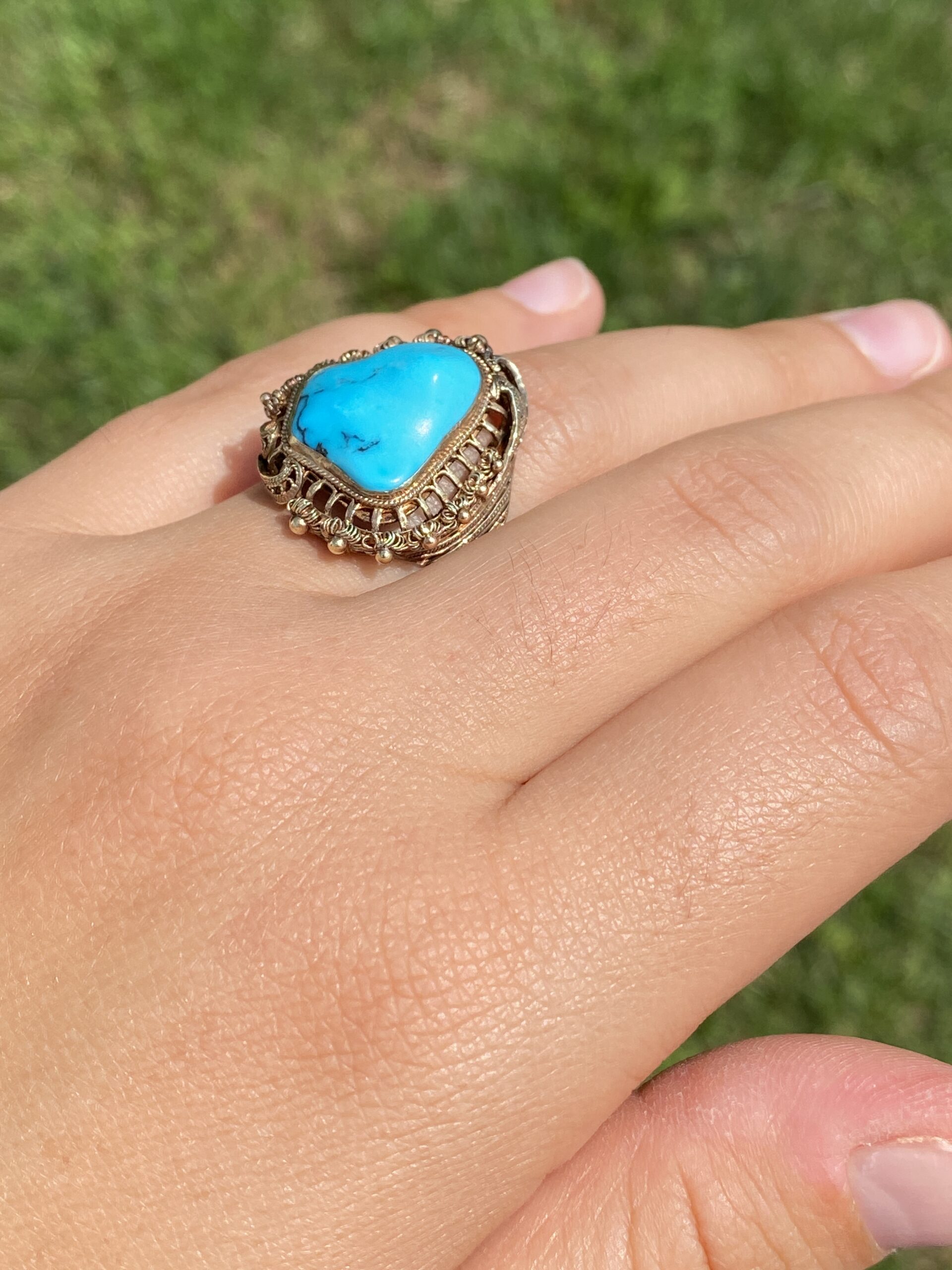 The Desert Treasure: Turquoise Statement Ring in Yellow Gold - Image 9