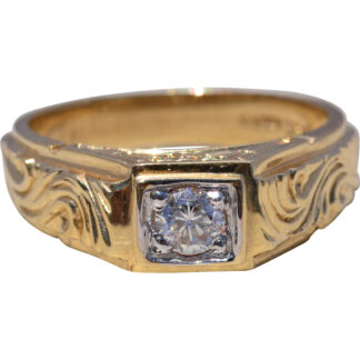 The Golden Crest: Men's Natural Diamond Ring in Yellow Gold