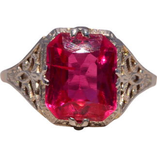 The Scarlet Grace: Lab Created Ruby Filigree Ring in White Gold