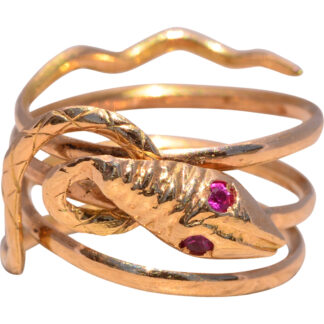 The Serpent Coil: Ruby Snake Ring in Yellow Gold