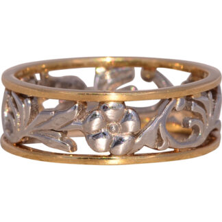 The Garden Scroll: Two-Tone Floral Band in Yellow and White Gold