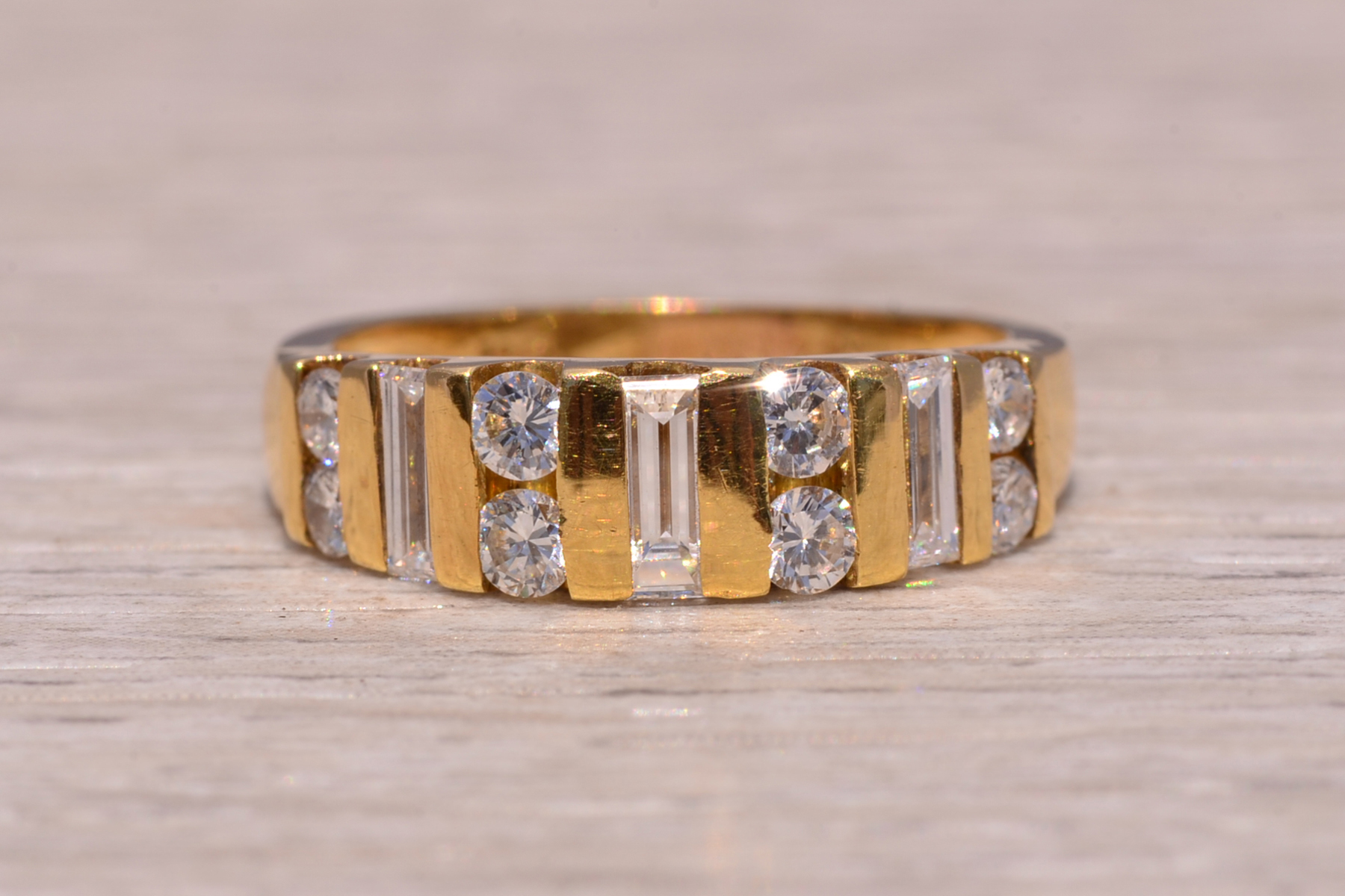 The Skyline Band: Baguette and Natural Diamond Ring in Yellow Gold - Image 2