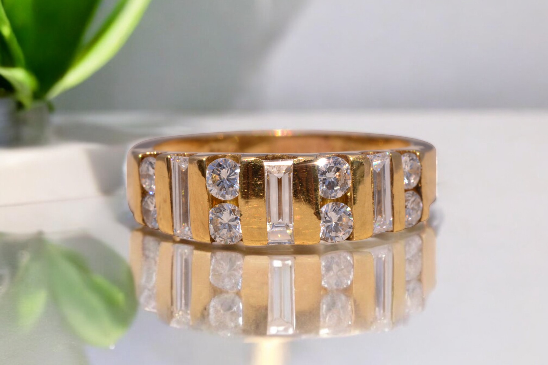 The Skyline Band: Baguette and Natural Diamond Ring in Yellow Gold - Image 11