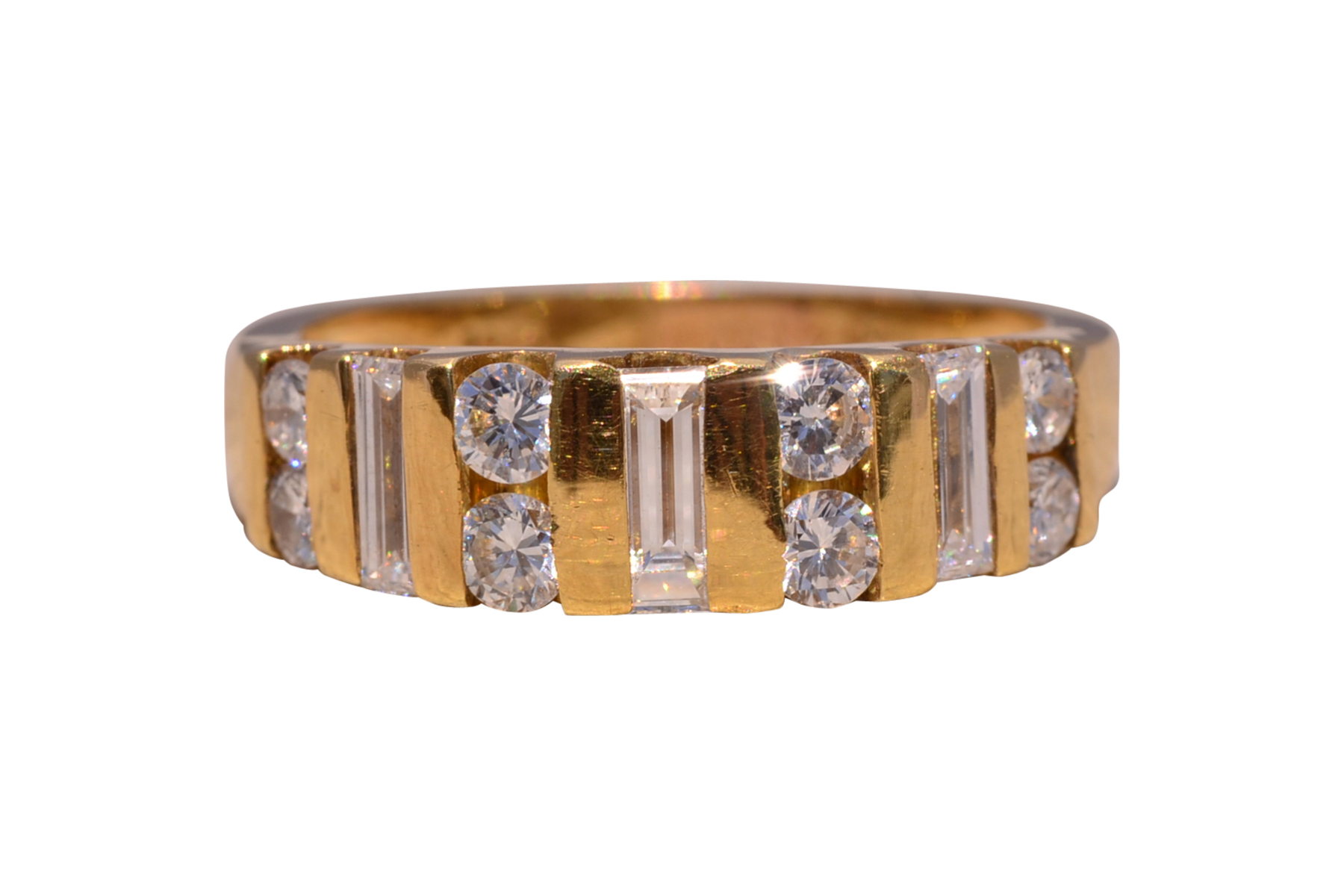 The Skyline Band: Baguette and Natural Diamond Ring in Yellow Gold