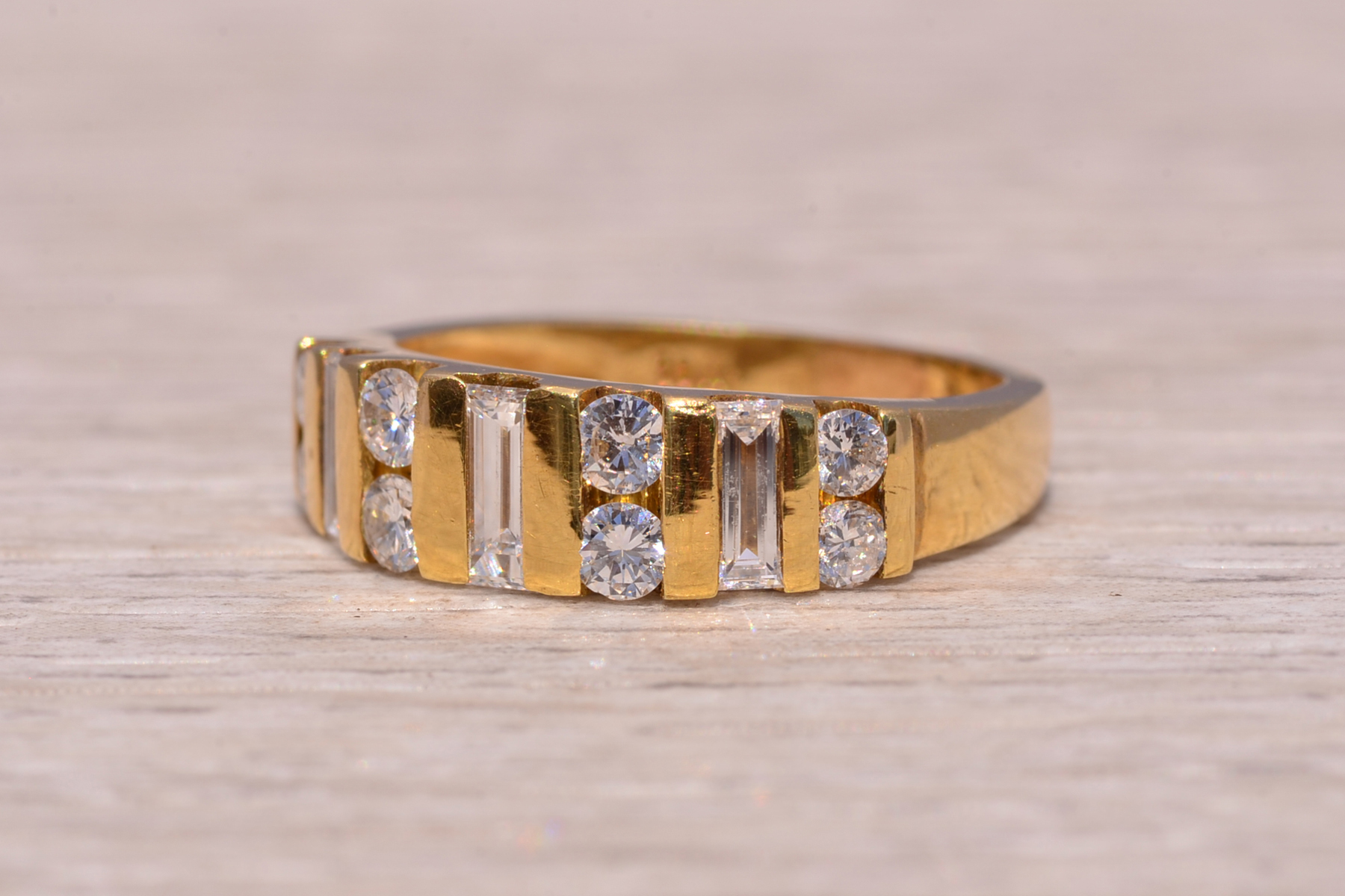 The Skyline Band: Baguette and Natural Diamond Ring in Yellow Gold - Image 3