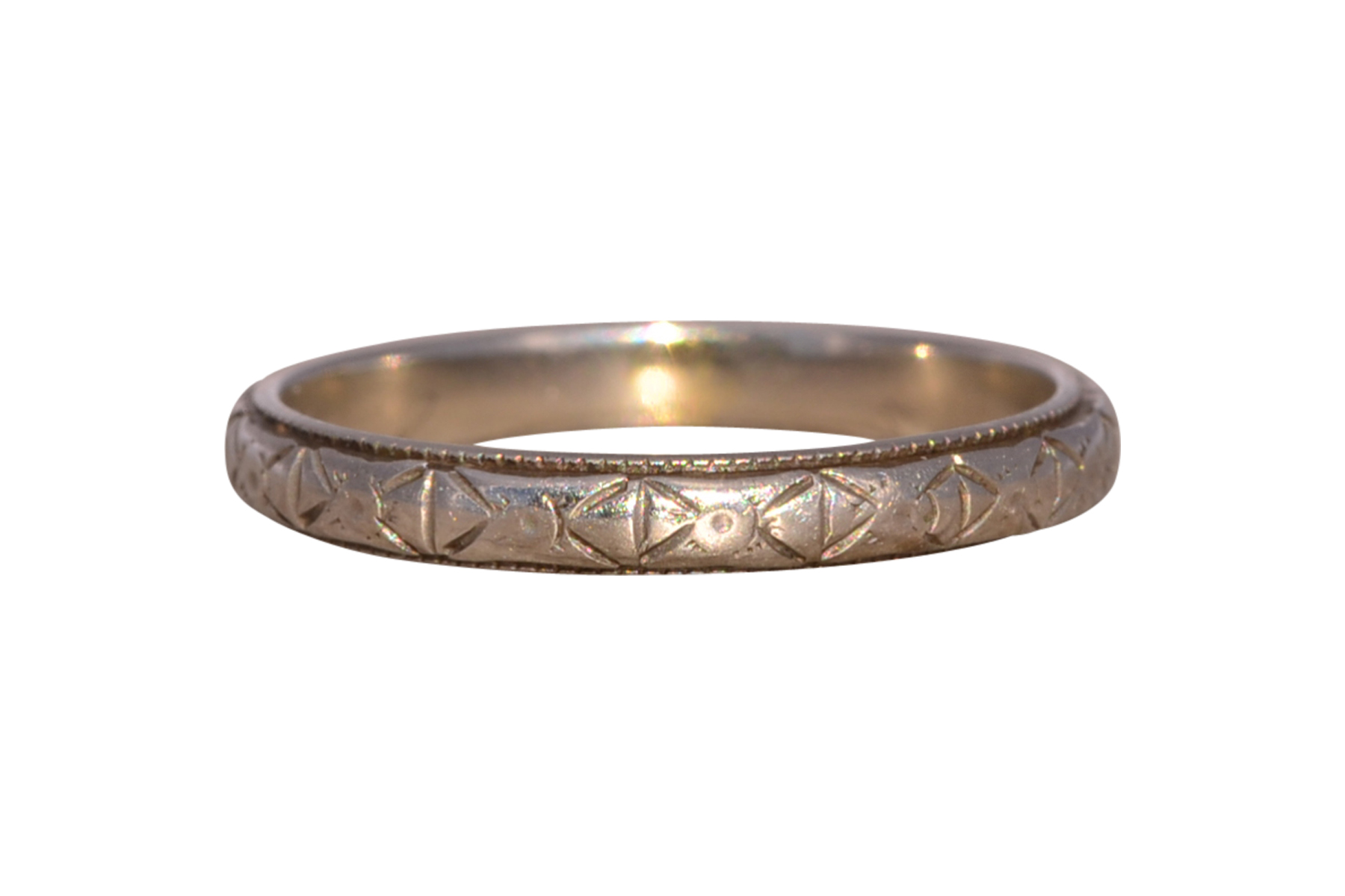 The Antique Etched Band: Engraved Wedding Ring in White Gold