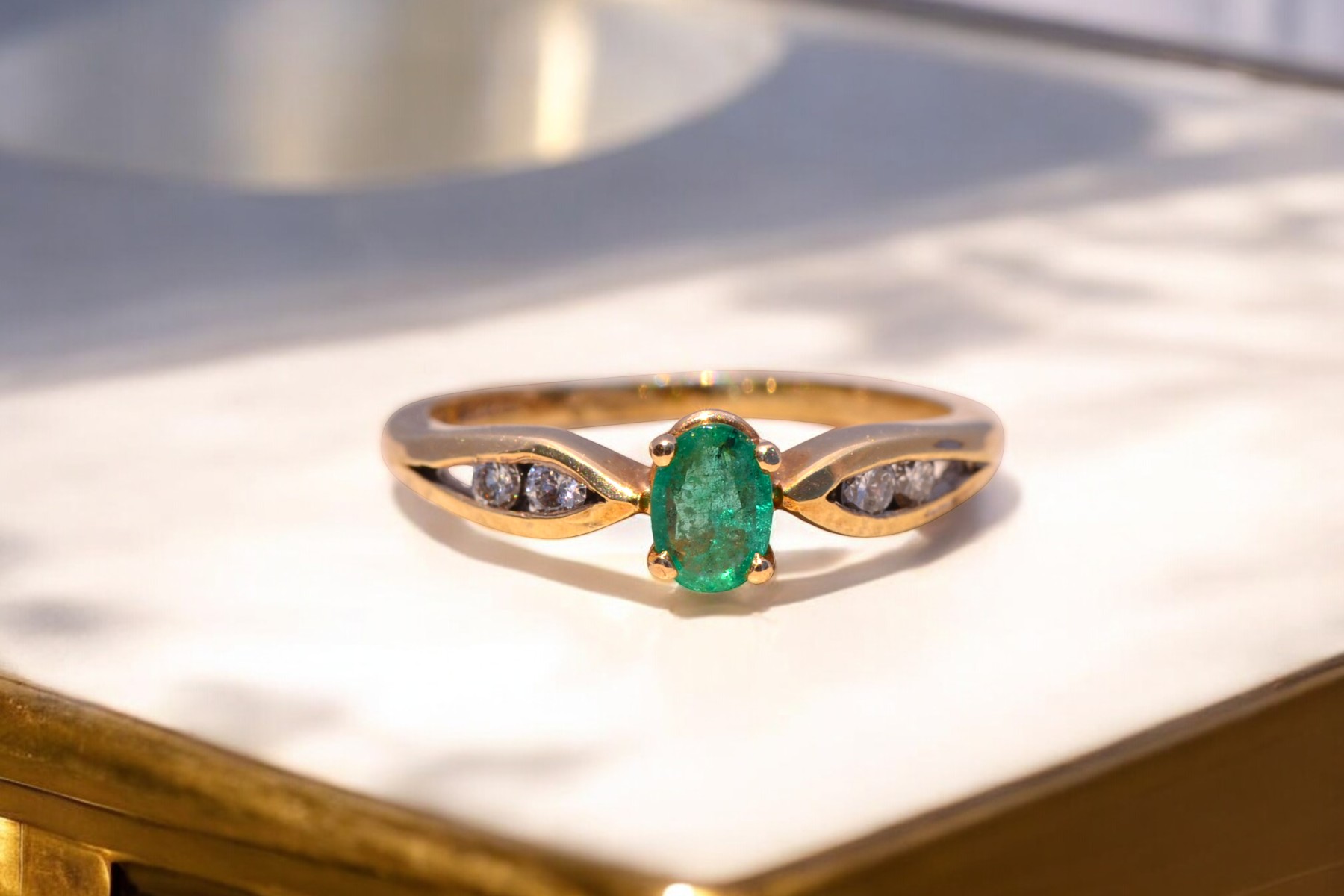The Emerald Sweep: Emerald and Natural Diamond Ring in Yellow Gold - Image 11