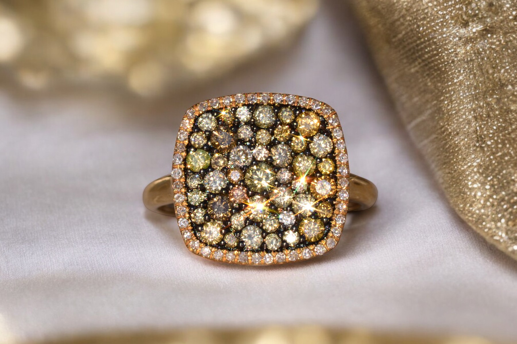 The Gilded Twilight: Natural Diamond Cluster Ring in Yellow Gold - Image 11