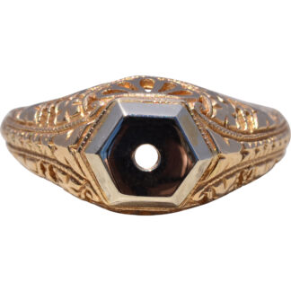 The Hexagon Heirloom: Two-Tone Engraved Ring in 14k Gold